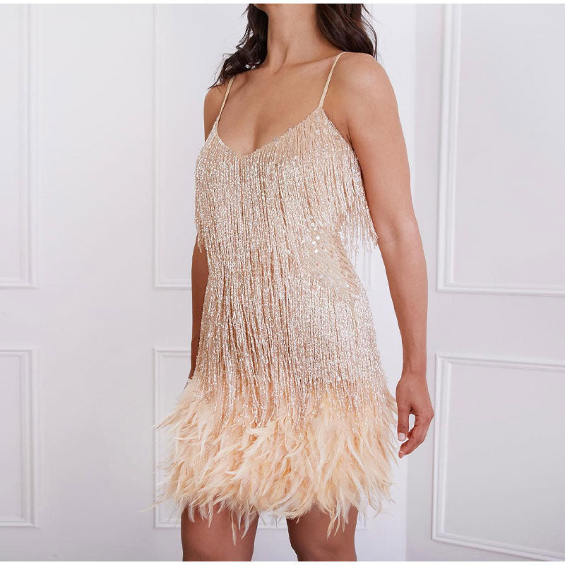 Cocktailkleid Samba Pailletten, Federn, elegantes Design