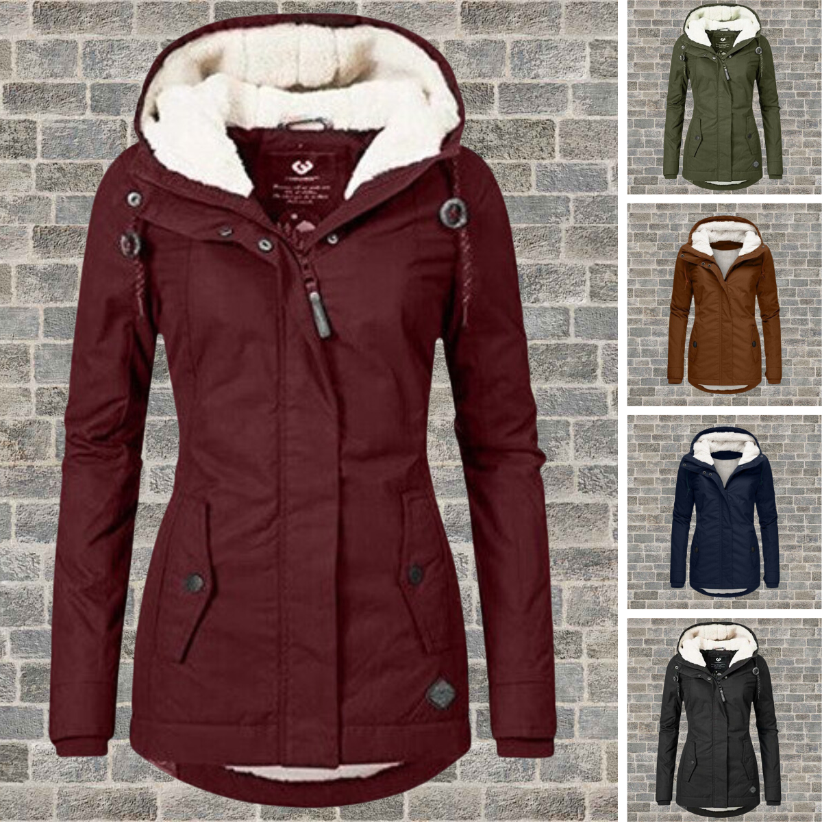 Plissierter Baumwollmantel mit Kapuze – Winterjacke Damen
