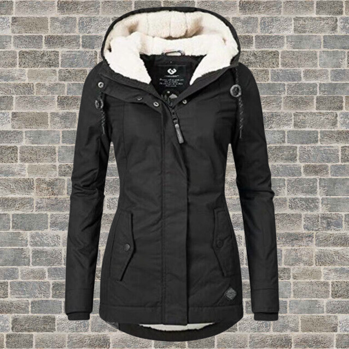 Plissierter Baumwollmantel mit Kapuze – Winterjacke Damen