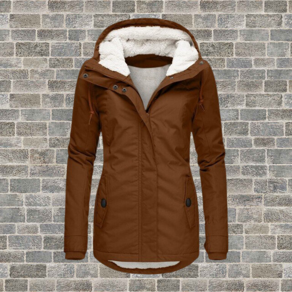 Plissierter Baumwollmantel mit Kapuze – Winterjacke Damen
