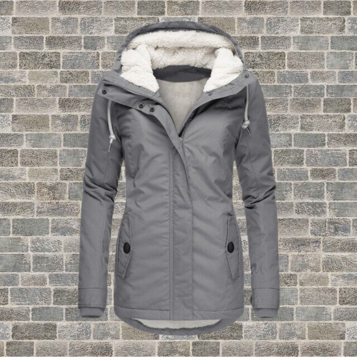 Plissierter Baumwollmantel mit Kapuze – Winterjacke Damen