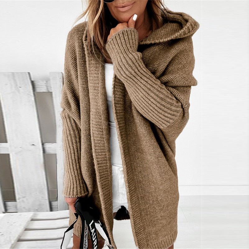 Kuscheliger Damen Cardigan mit Kapuze - Oversized Strickjacke Herbst Winter