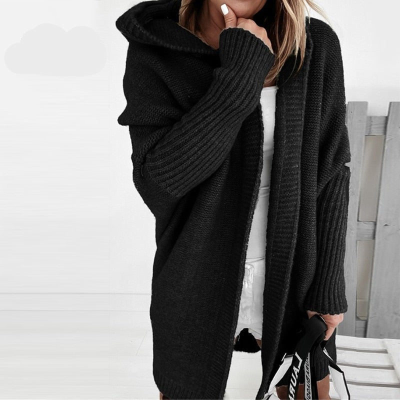 Kuscheliger Damen Cardigan mit Kapuze - Oversized Strickjacke Herbst Winter