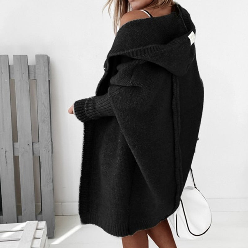 Kuscheliger Damen Cardigan mit Kapuze - Oversized Strickjacke Herbst Winter