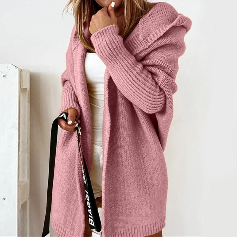 Kuscheliger Damen Cardigan mit Kapuze - Oversized Strickjacke Herbst Winter