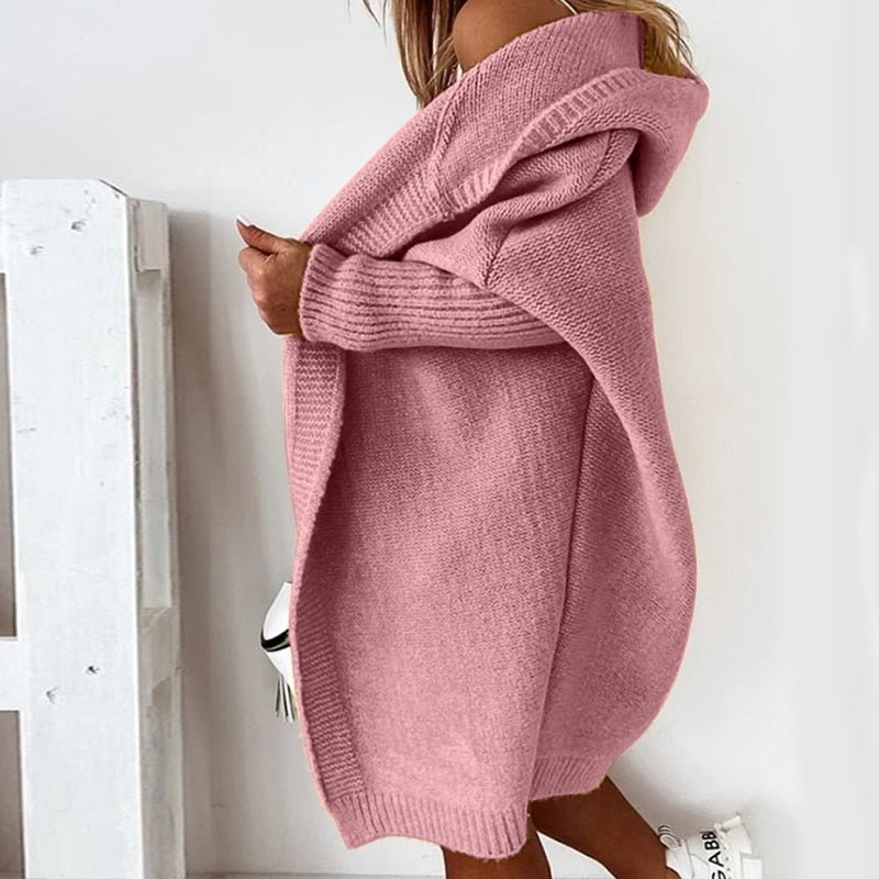 Kuscheliger Damen Cardigan mit Kapuze - Oversized Strickjacke Herbst Winter