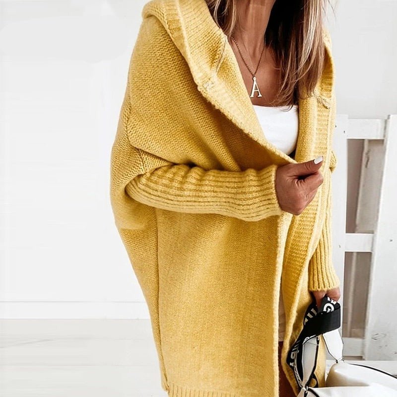 Kuscheliger Damen Cardigan mit Kapuze - Oversized Strickjacke Herbst Winter