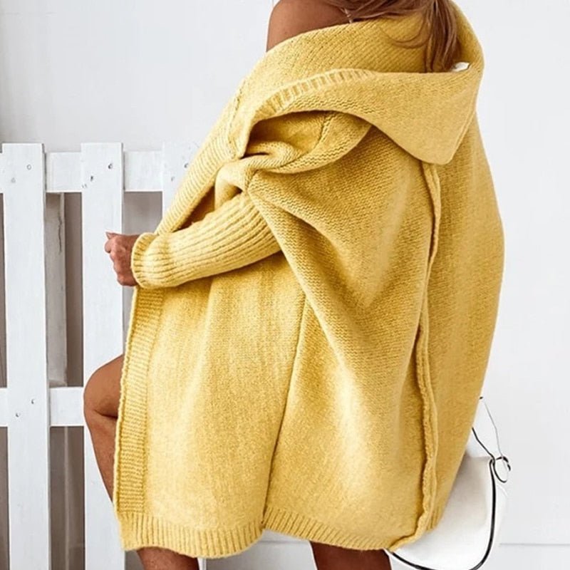 Kuscheliger Damen Cardigan mit Kapuze - Oversized Strickjacke Herbst Winter
