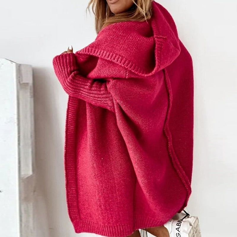 Kuscheliger Damen Cardigan mit Kapuze - Oversized Strickjacke Herbst Winter