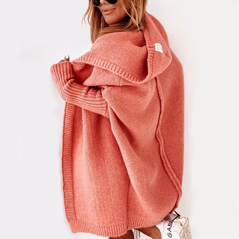 Kuscheliger Damen Cardigan mit Kapuze - Oversized Strickjacke Herbst Winter