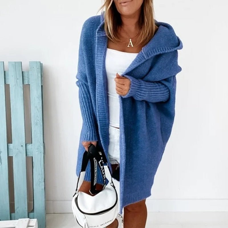 Kuscheliger Damen Cardigan mit Kapuze - Oversized Strickjacke Herbst Winter