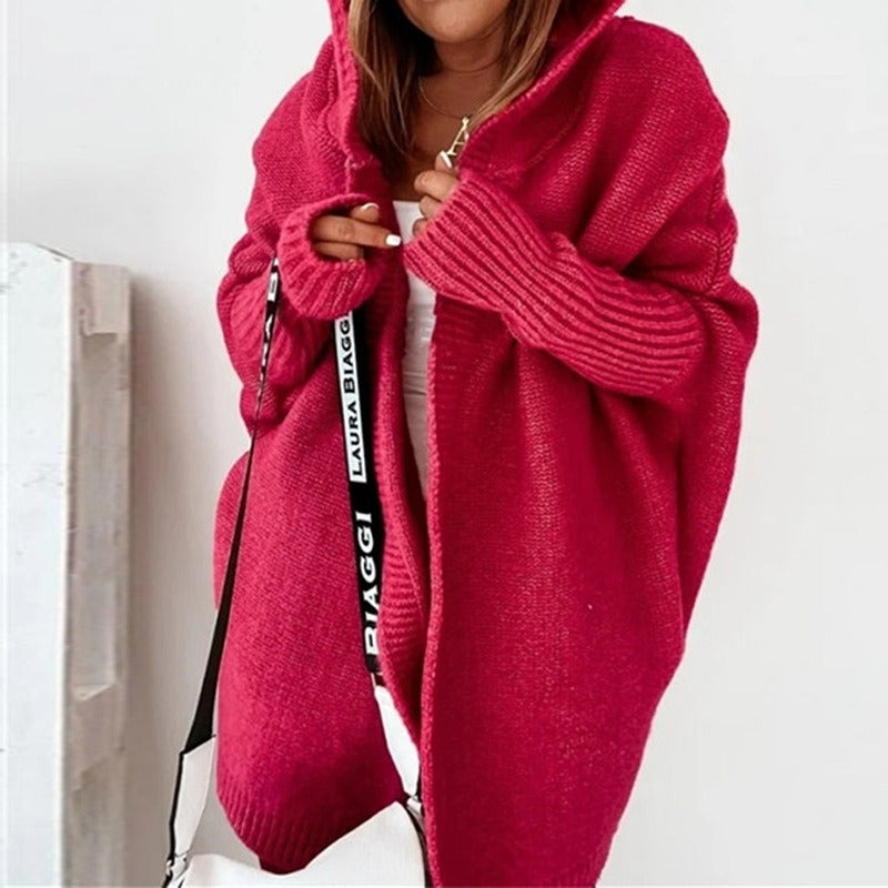 Kuscheliger Damen Cardigan mit Kapuze - Oversized Strickjacke Herbst Winter