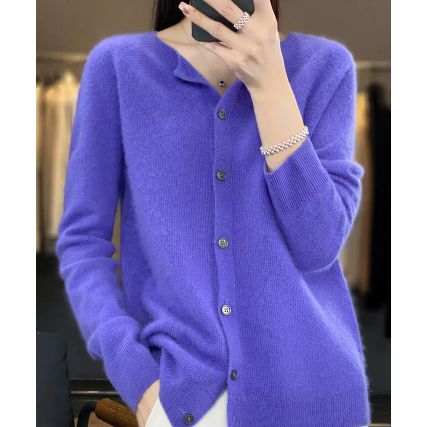 Damen Pullover Rundhals Cardigan Langarm