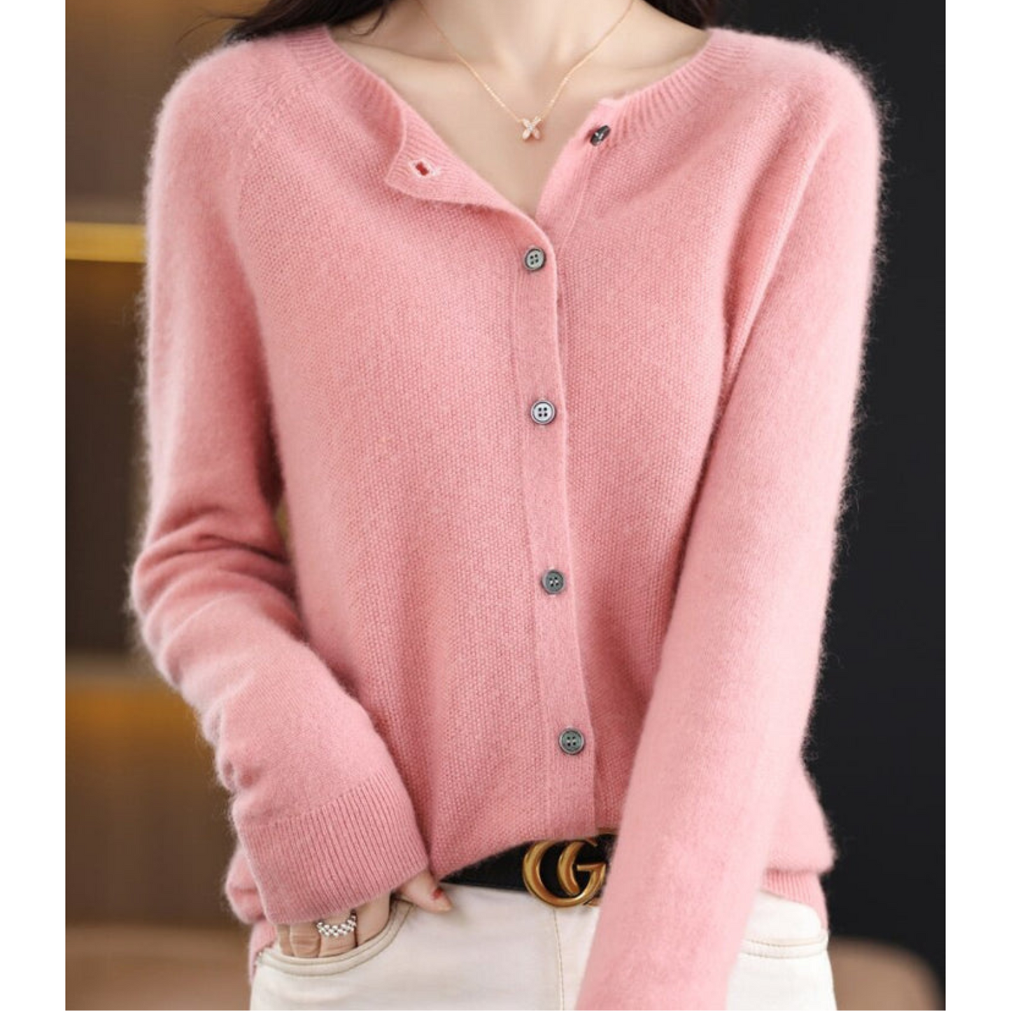 Damen Pullover Rundhals Cardigan Langarm