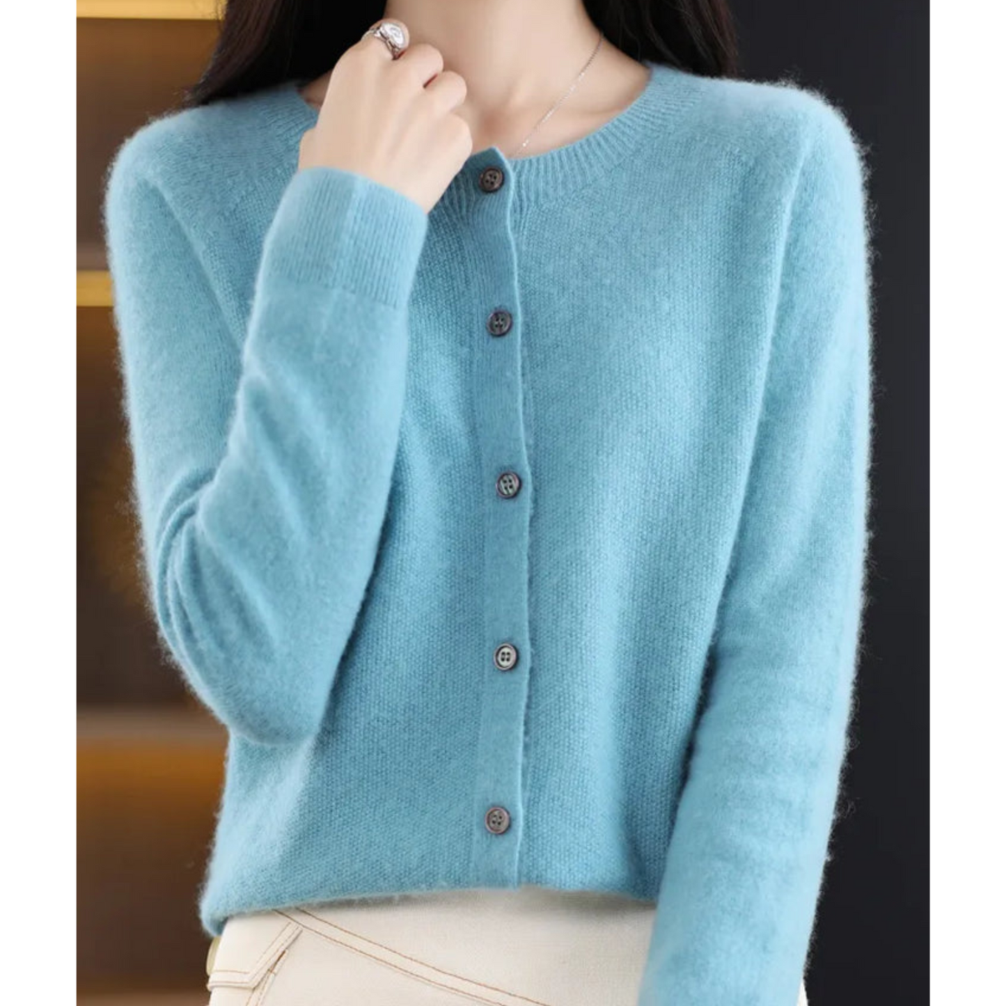 Damen Pullover Rundhals Cardigan Langarm