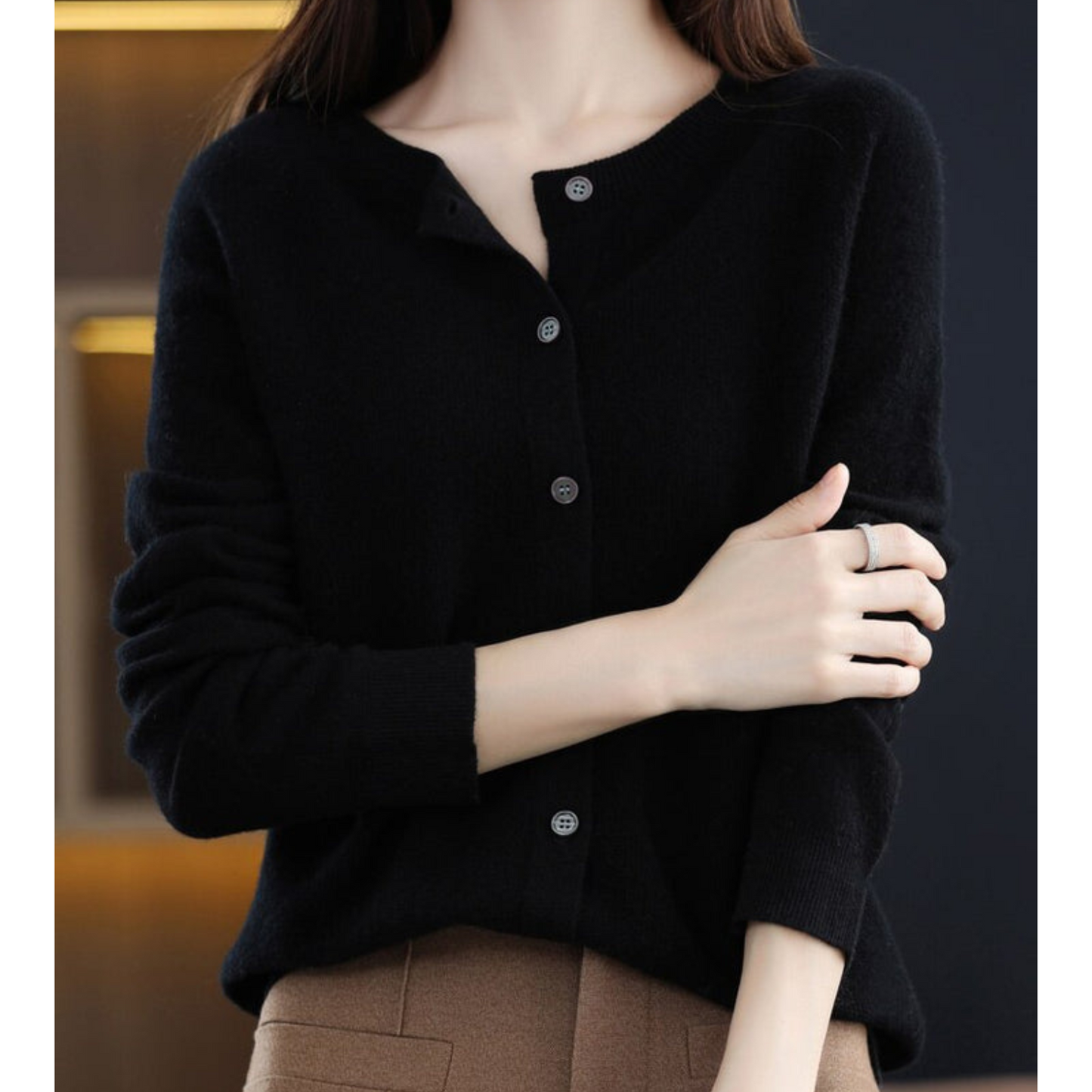 Damen Pullover Rundhals Cardigan Langarm