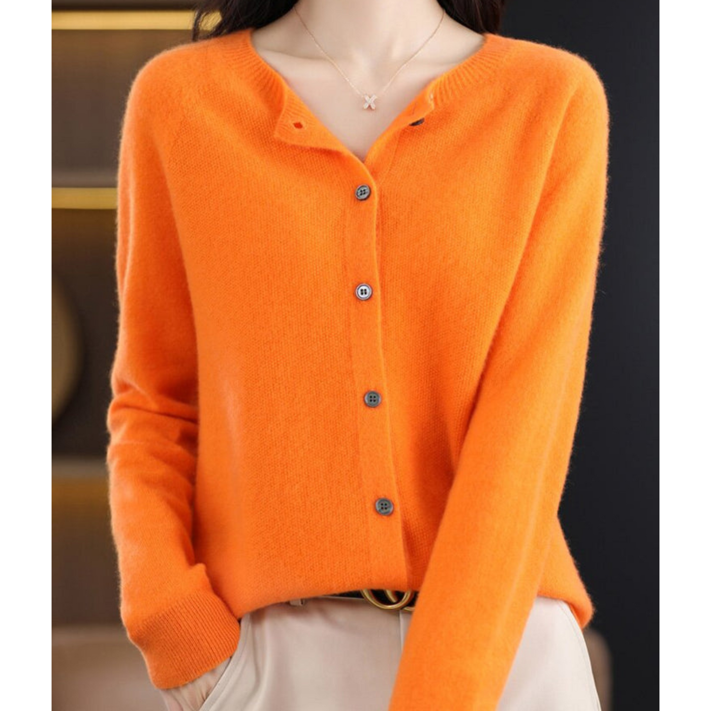 Damen Pullover Rundhals Cardigan Langarm