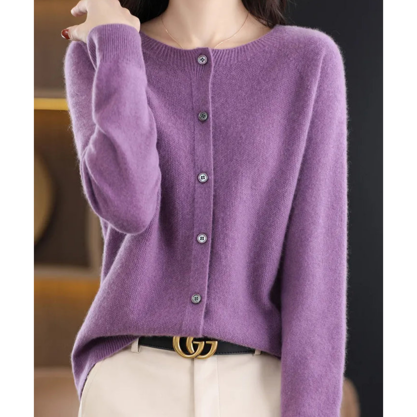 Damen Pullover Rundhals Cardigan Langarm
