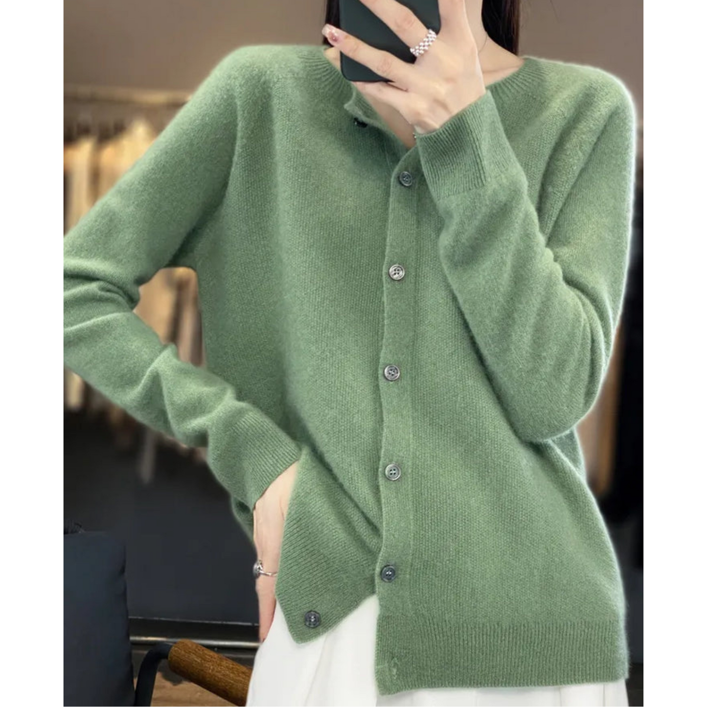 Damen Pullover Rundhals Cardigan Langarm