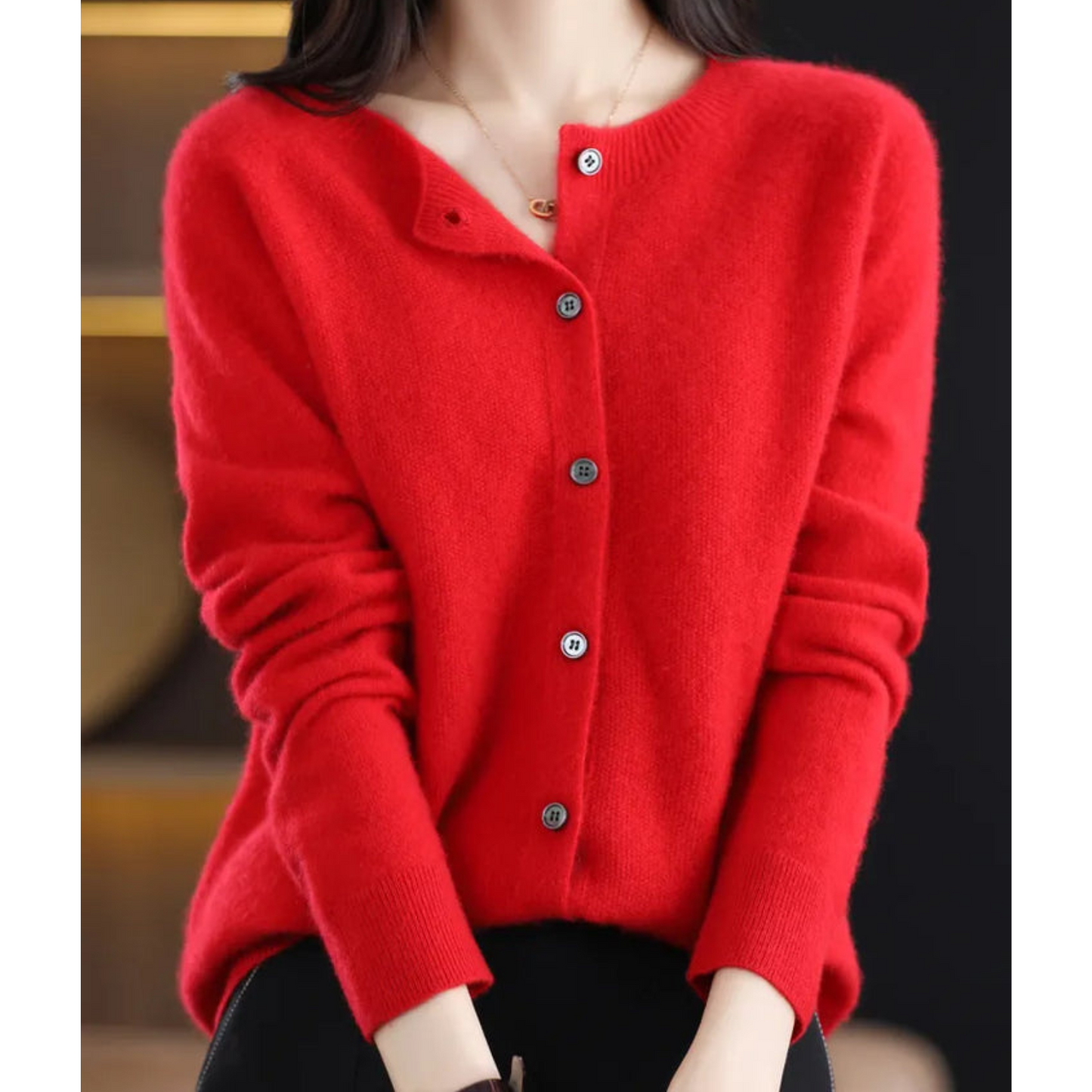 Damen Pullover Rundhals Cardigan Langarm