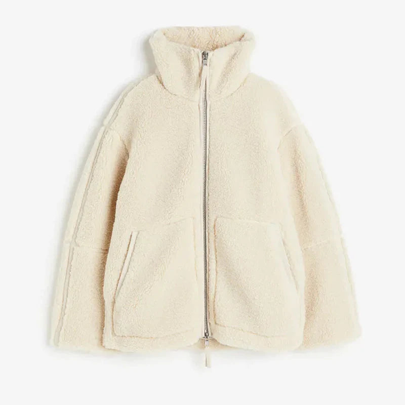 Damen Lammwolljacke Warme Winterjacke mit Reißverschluss