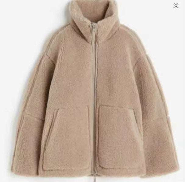 Damen Lammwolljacke Warme Winterjacke mit Reißverschluss