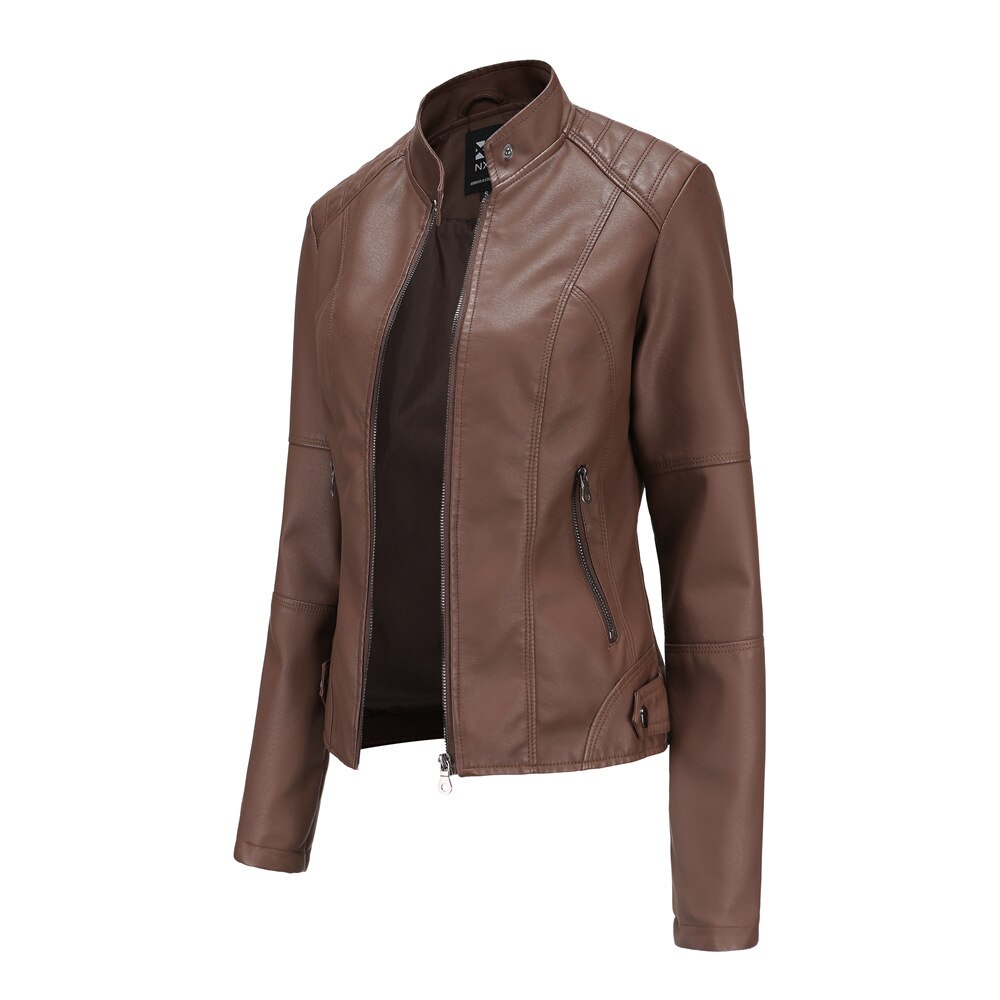 Damen Lederjacke mit Mao-Kragen Eleganter & Klassischer Look