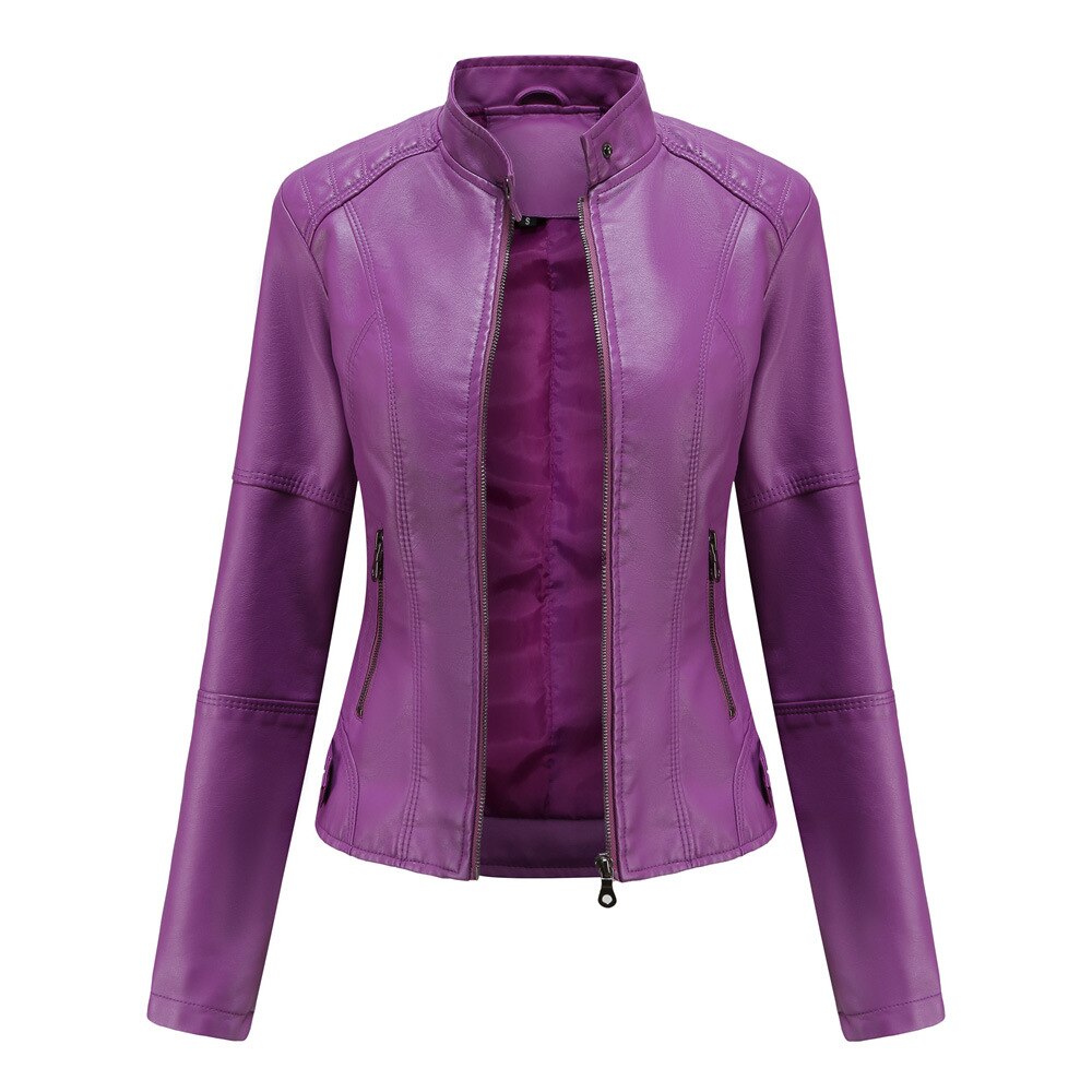 Damen Lederjacke mit Mao-Kragen Eleganter & Klassischer Look