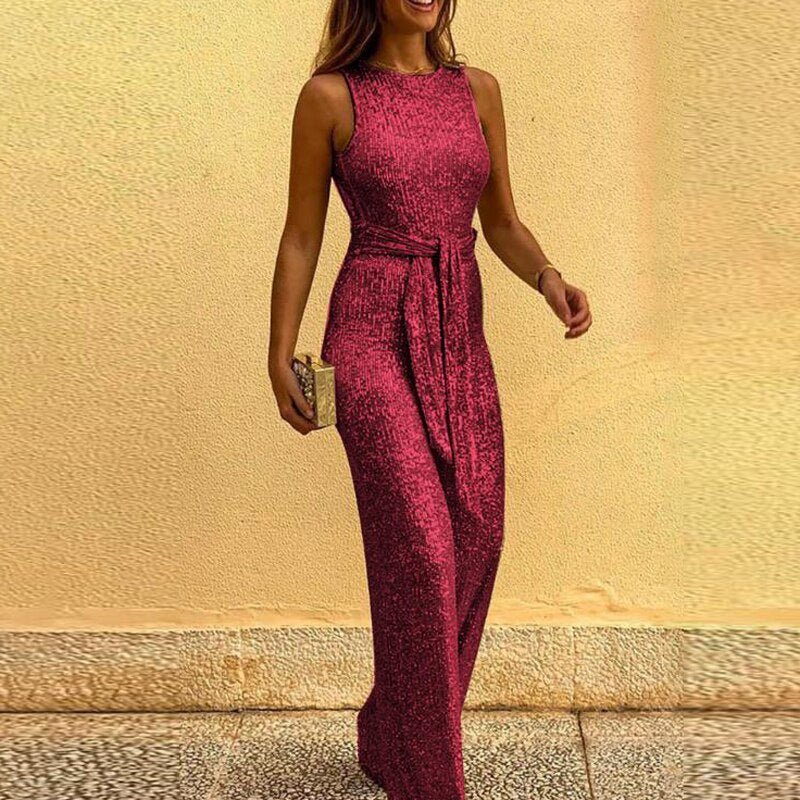 Glitzer Jumpsuit Damen Einfarbiger Pailletten Overall