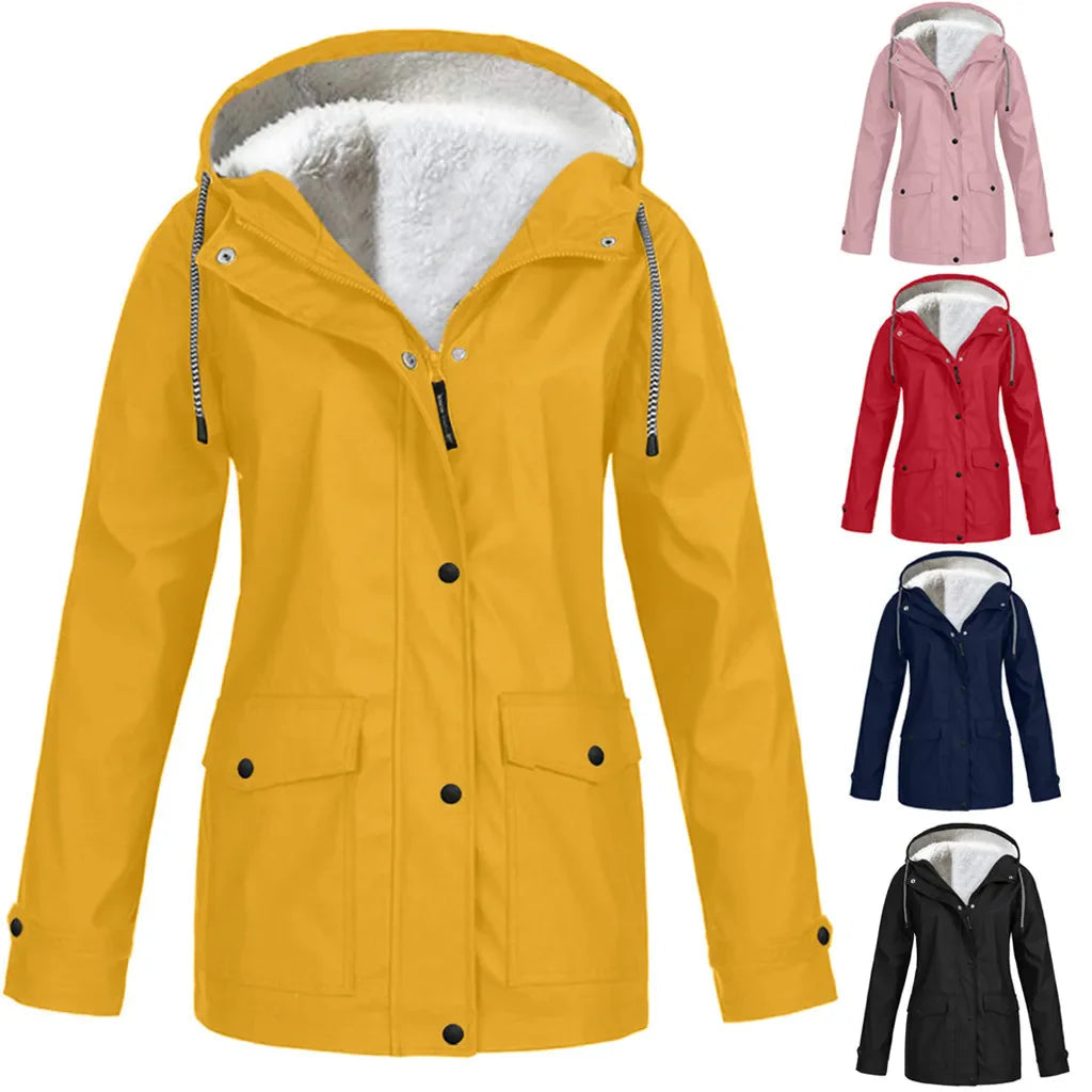 Wasserdichte Outdoorjacke Damen Fleecefutter Winddicht