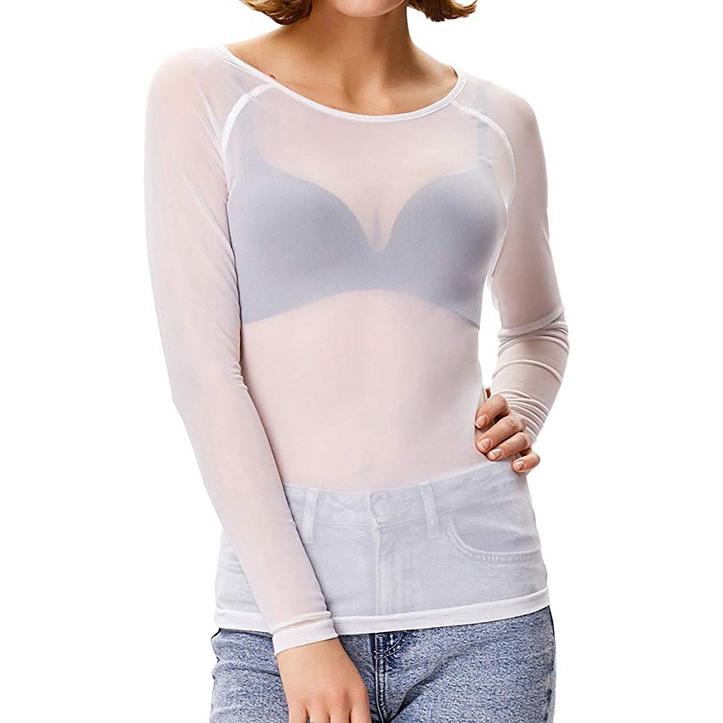 Langärmliges Mesh-Top Damen Winter Polyester