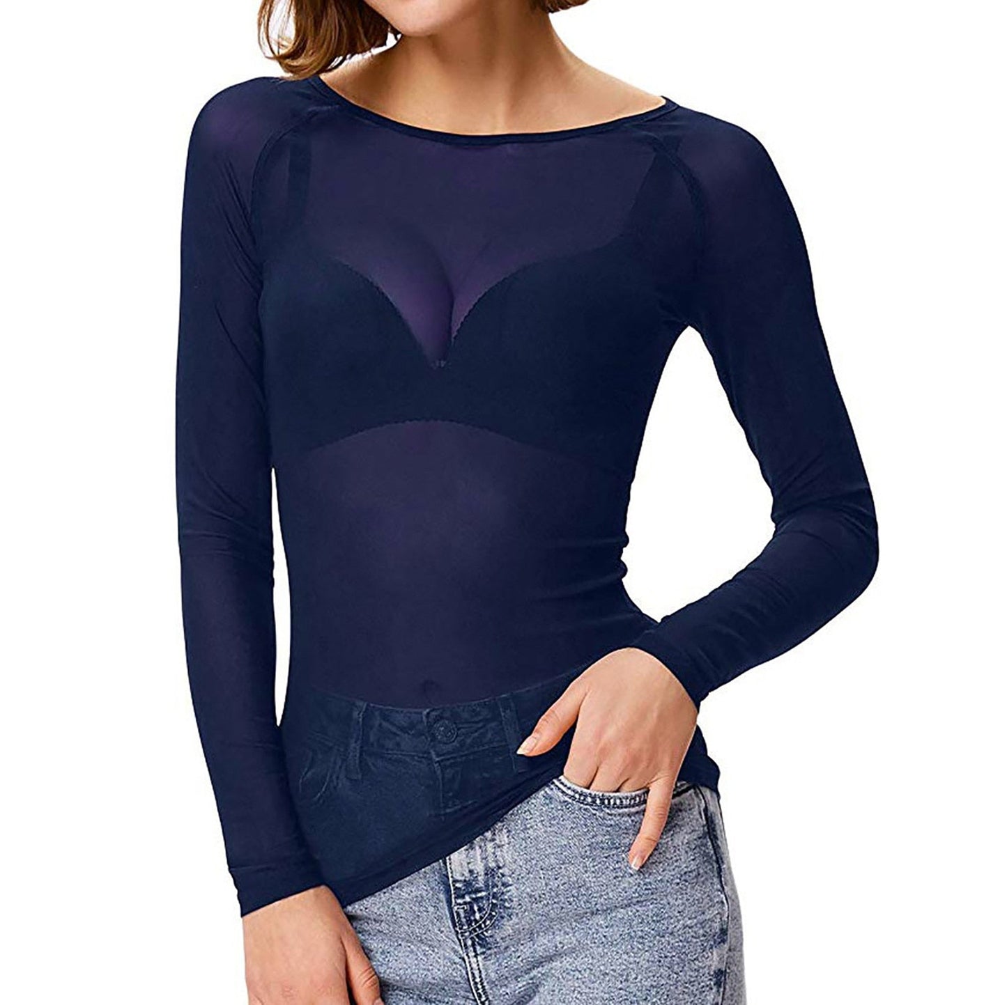 Langärmliges Mesh-Top Damen Winter Polyester