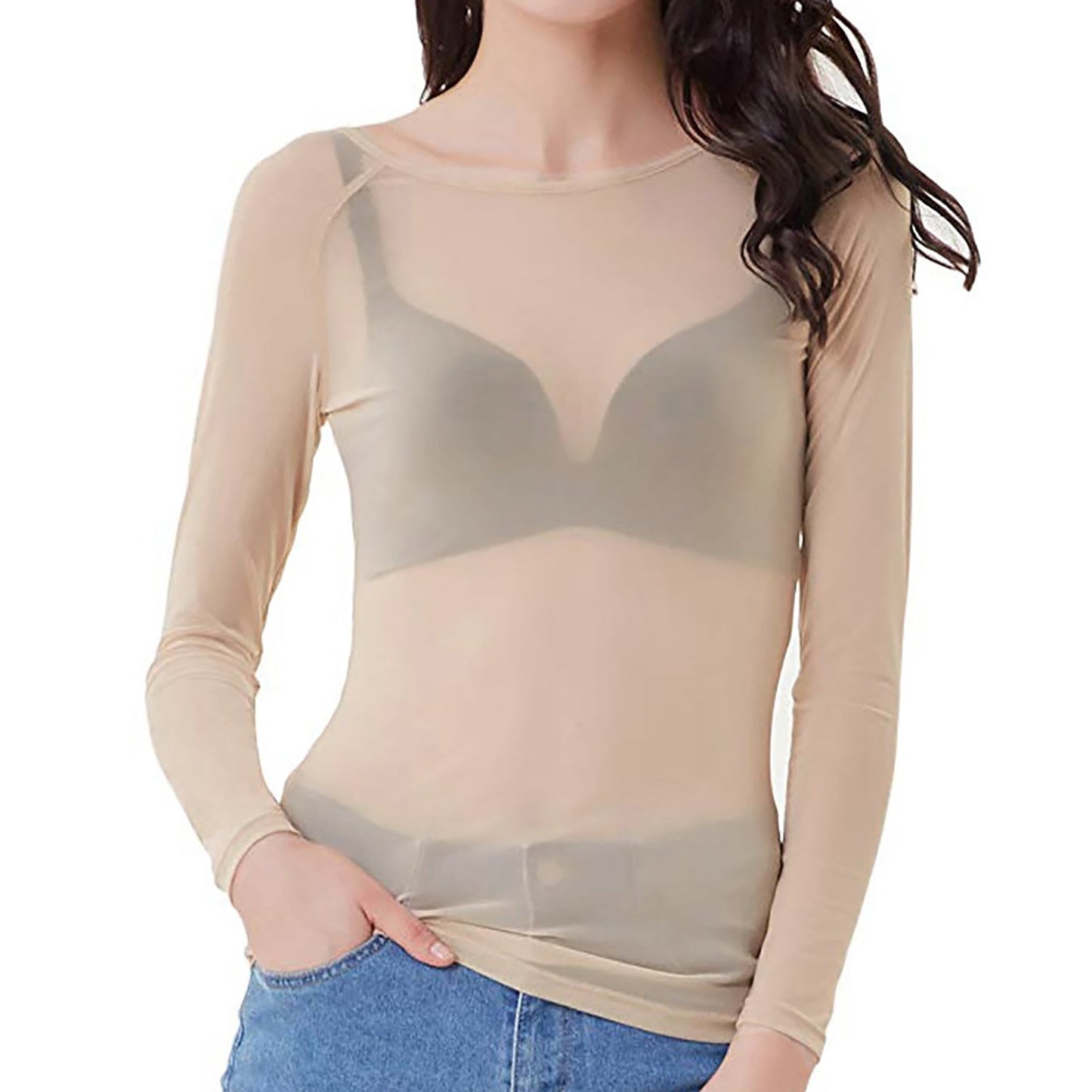 Langärmliges Mesh-Top Damen Winter Polyester