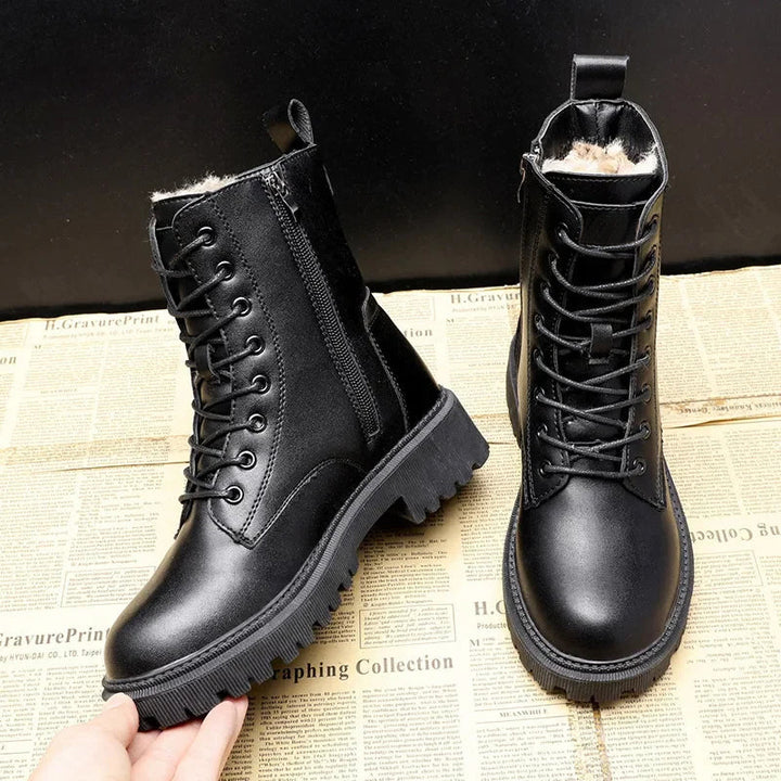 Schwarze Leder Winterstiefel Damen