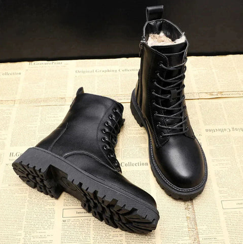 Schwarze Leder Winterstiefel Damen