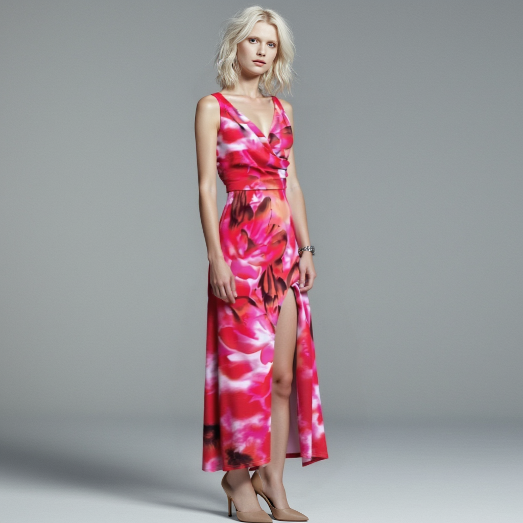 Maxikleid Tropisches Muster Sommerkleid Damen Lang