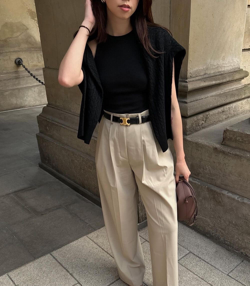 Veganer Damen Gürtel Schwarz - Eleganter Ledergürtel mit Goldener Schnalle