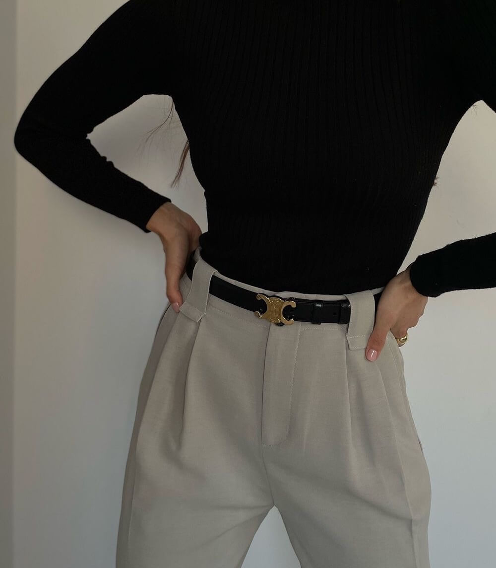 Veganer Damen Gürtel Schwarz - Eleganter Ledergürtel mit Goldener Schnalle