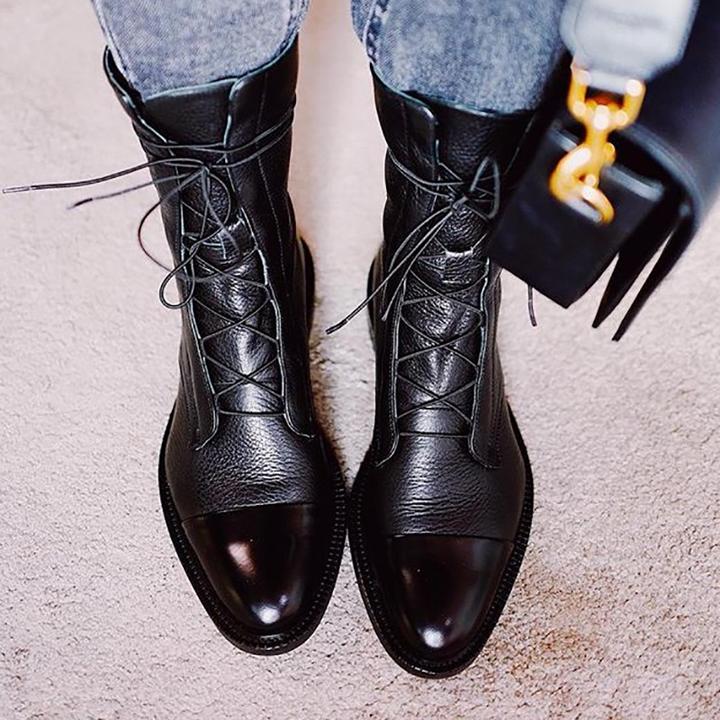Vintage Damen Stiefeletten mit Absatz - Öko-Leder