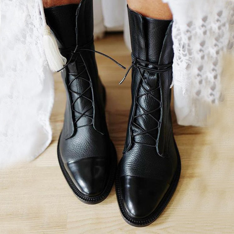 Vintage Damen Stiefeletten mit Absatz - Öko-Leder