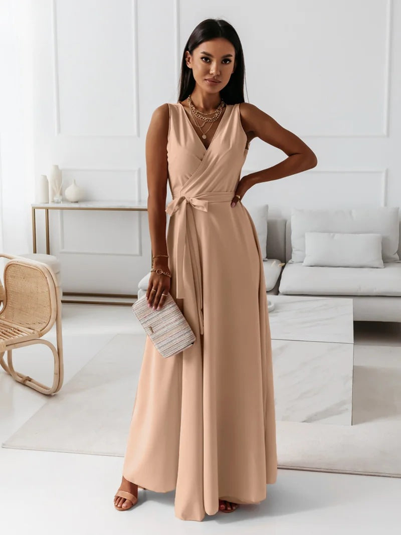 Elegantes Langarm-Abendkleid mit V-Ausschnitt