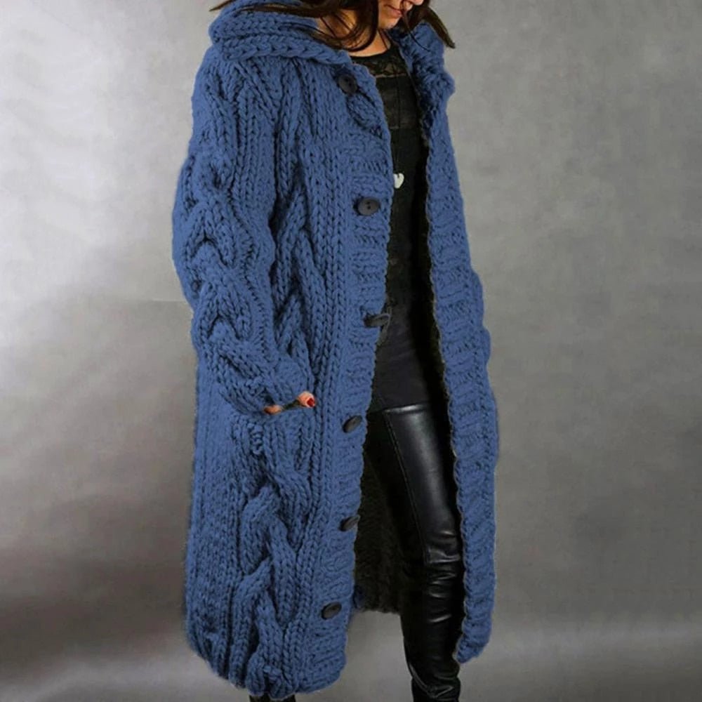 Kuscheliger Strickmantel Damen Warmer Wintermantel mit Kapuze
