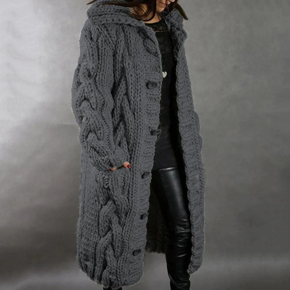 Kuscheliger Strickmantel Damen Warmer Wintermantel mit Kapuze