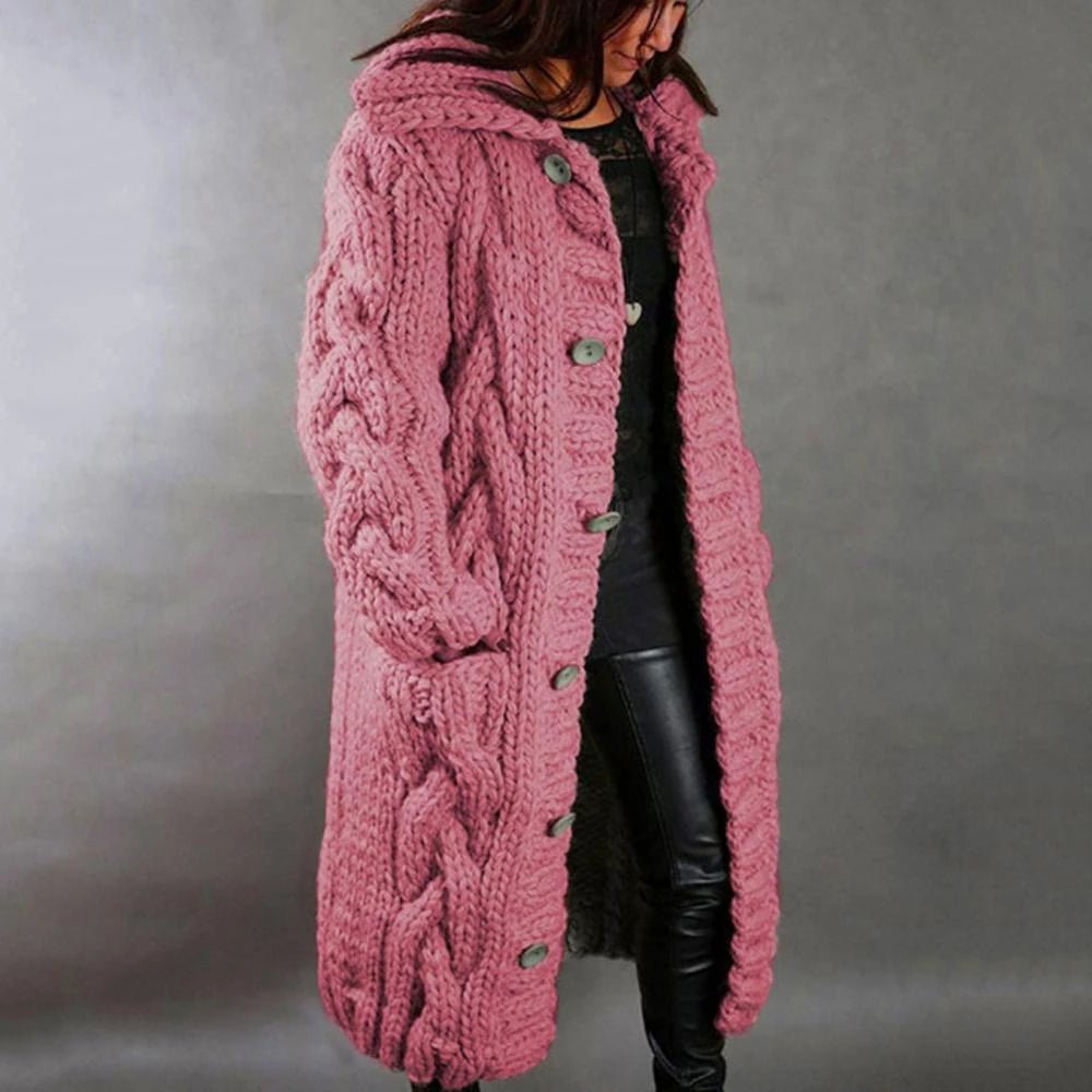 Kuscheliger Strickmantel Damen Warmer Wintermantel mit Kapuze
