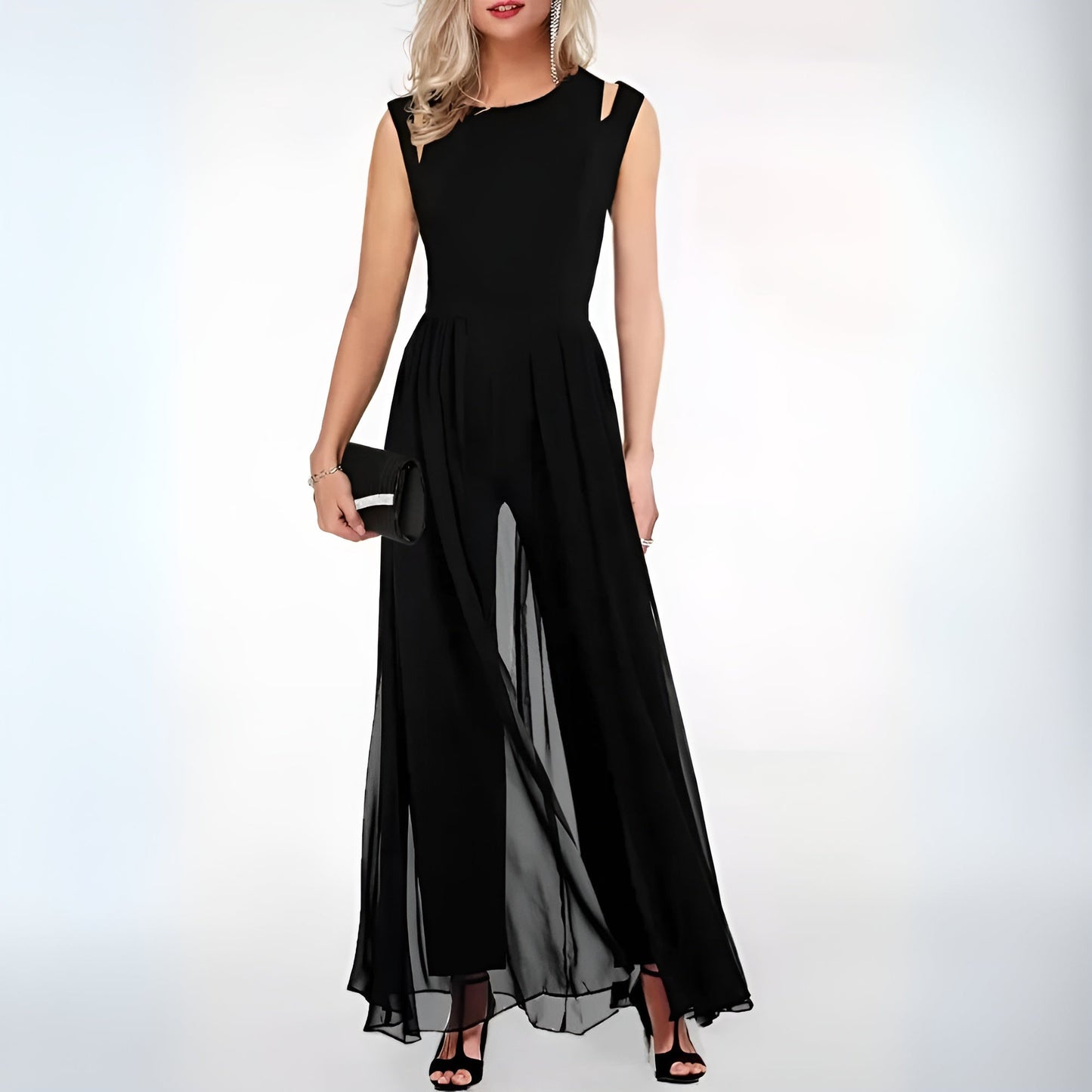 Eleganter Jumpsuit Ärmelloser Abend-Overall mit weiten Hosenbeinen