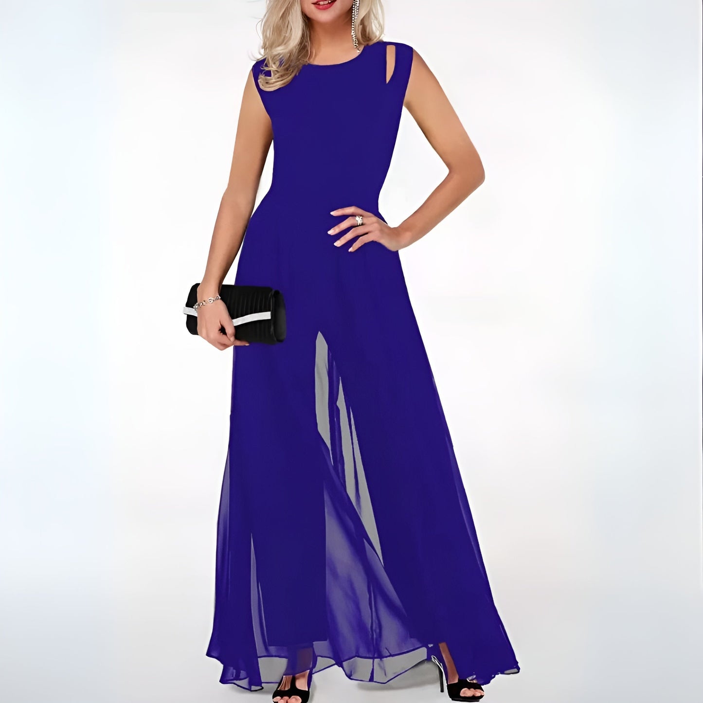 Eleganter Jumpsuit Ärmelloser Abend-Overall mit weiten Hosenbeinen