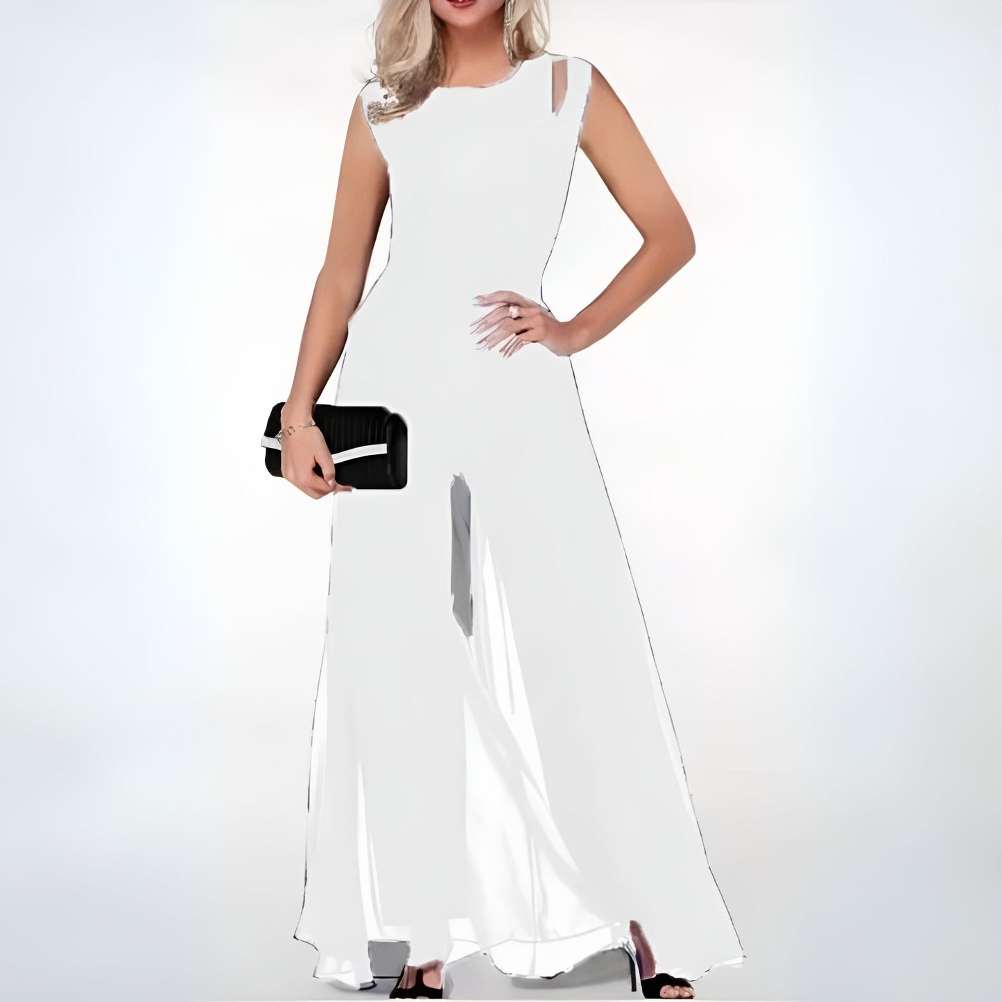 Eleganter Jumpsuit Ärmelloser Abend-Overall mit weiten Hosenbeinen