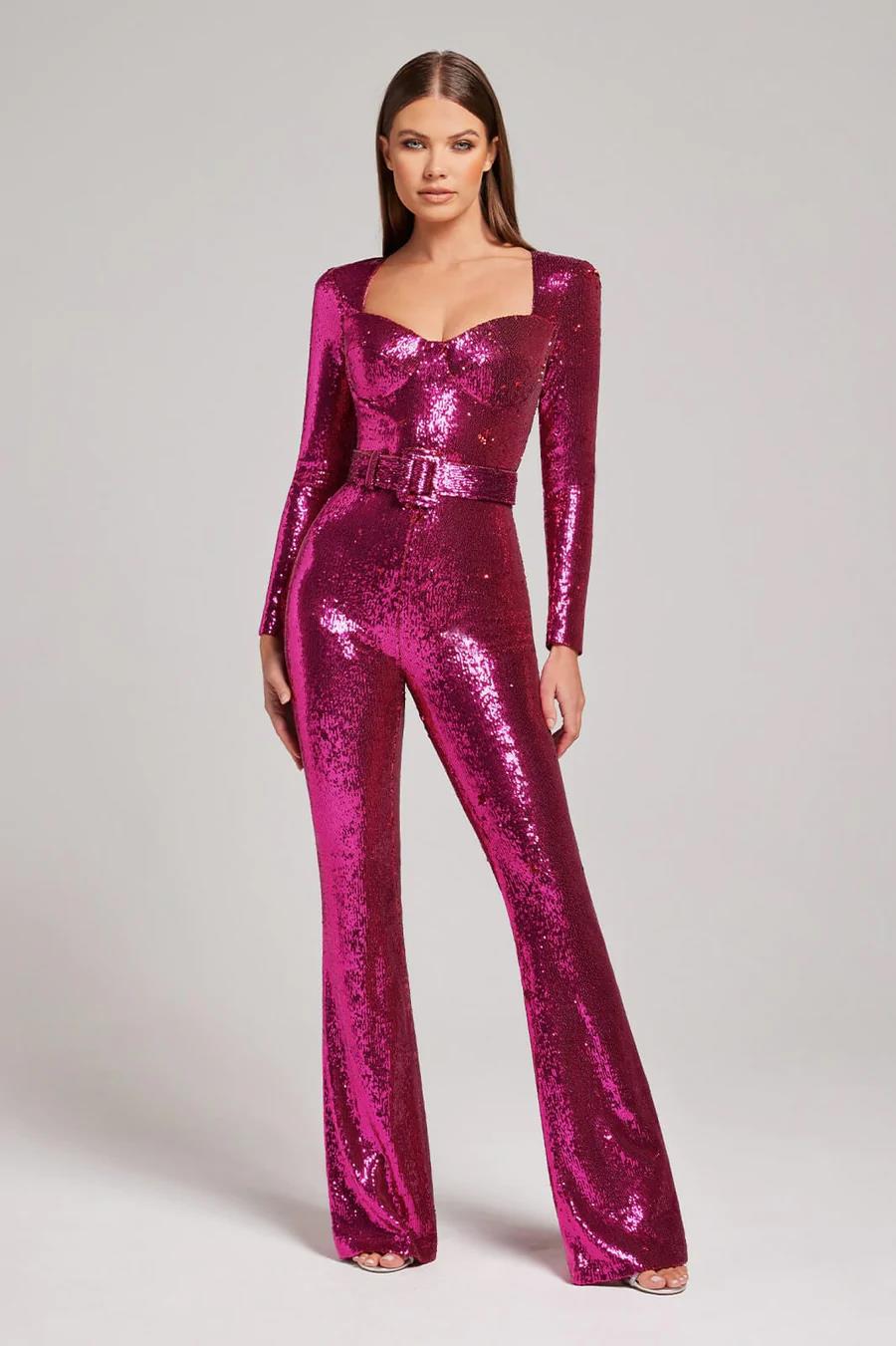 Pailletten Jumpsuit Langarm - Glamouröser Festtags-Overall