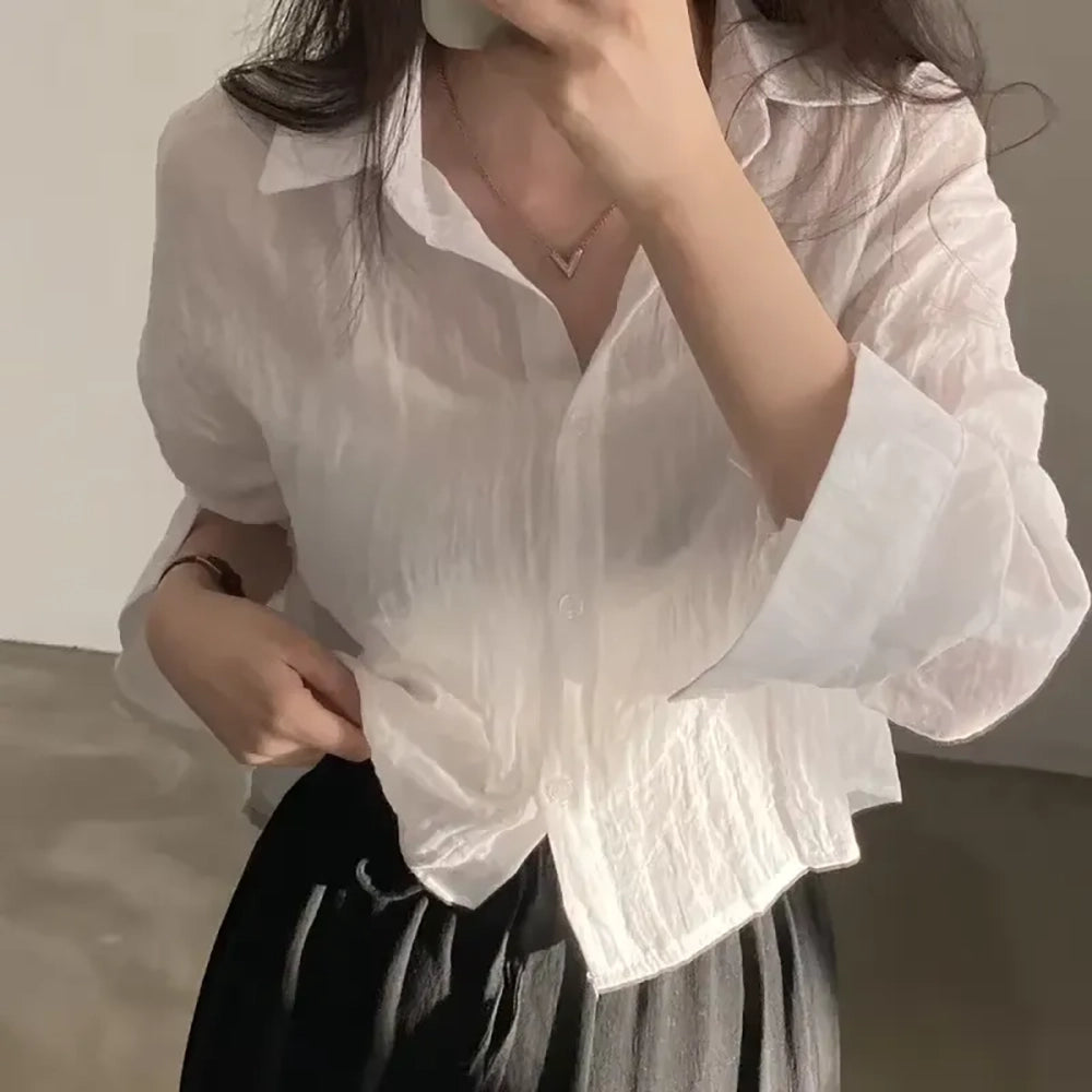 Damen Hemdbluse Schlichtes dünnes Shirt in Uni-Farbe mit langen Ärmeln Modischer Streetwear-Look
