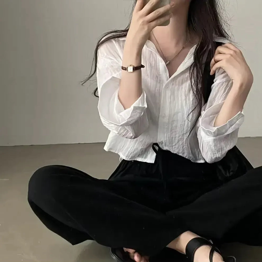 Damen Hemdbluse Schlichtes dünnes Shirt in Uni-Farbe mit langen Ärmeln Modischer Streetwear-Look